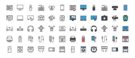 diseño de símbolo de icono de dispositivos electrónicos domésticos conjunto simple para usar en infografías de logotipo de informe de gráficos web. colección de vectores de símbolos de contorno de la mejor calidad, cámara, teléfono principal, multimedia