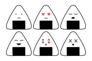 conjunto de sonrisa de emoticono onigiri de sushi japonés vector