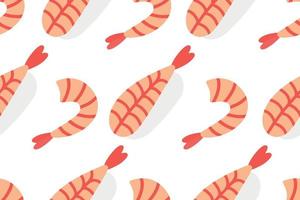 Japanese shrimp and sushi pattern in hand drawn style. Asian food for restaurants menu vector