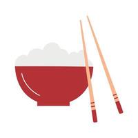 Rice in a bowl with a chopstick. Asian food for restaurants menu vector