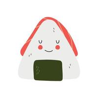 Cute japanese sushi onigiri in hand drawn style. Asian food for restaurants menu vector