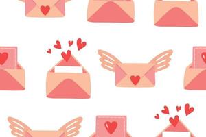 Cute doodle love letter, envelope with heart pattern. Hand drawn vector illustration