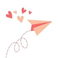 Flying paper airplane. Valentine's Day gift and element for logo, game, print, post vector