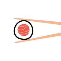 Japanese sushi roll with chopsticks in hand drawn doodle style. Asian food for restaurants menu vector