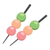 Japanese Dango dessert with 3 different colors. Dango vector illustration on white background.