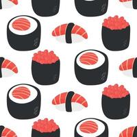 Japanese sushi in hand drawn style. Asian food for restaurants menu vector
