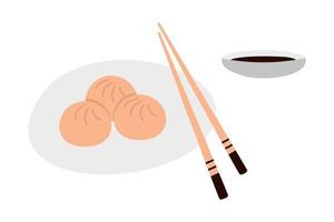 Wontons Chinese dumplings on a white background. Asian food. Vector illustration for restaurants, menus, decor