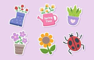 colección de pegatinas de flores de primavera vector
