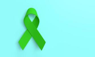 Ribbon bow green color symbol decoration ornament world health care day copy space awareness medical science human support disease illness sick hope help lymphoma charity immune message.3d render photo