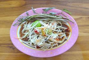 Papaya salad, Thai traditional food. It is mainly made from sliced papaya mixed with spices. photo