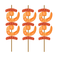 Shrimp satay and grilled sausages to eat any time png