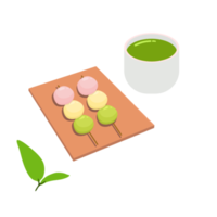 Dango snack and hot green tea cup png