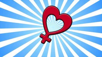 Festive red heart symbol of the female Venus for Valentine's Day on a background of blue rays. Abstract background. Video in high quality 4k, motion design