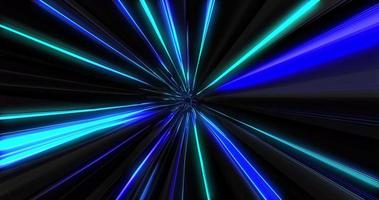 A tunnel flying at the speed of light from multi-colored blue and white moving light strips and energy beams. Abstract background, intro, video in high quality 4k