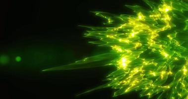 Futuristic abstract green emerald sharp glass crystals from waves, smoky lines magical energy glowing neon isolated on black background. Abstract background. Screensaver, video in high quality 4k