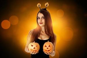 brunette woman in halloween style photo