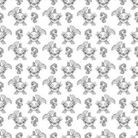 Fish pattern2. Cute seamless pattern with fish and sea horse. Cartoon white and black vector illustration.