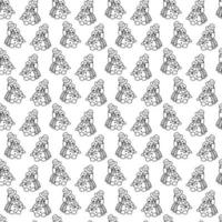 Snowman pattern7. Cute seamless pattern with a snowman in a hat and scarf. Cartoon white and black vector illustration.