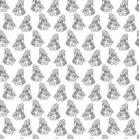 Snowman pattern7. Cute seamless pattern with a snowman in a hat and scarf. Cartoon white and black vector illustration.