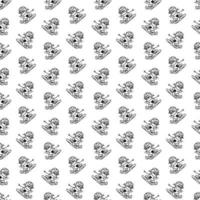 Snowman pattern5. Cute seamless pattern with a snowman skiing. Cartoon white and black vector illustration.