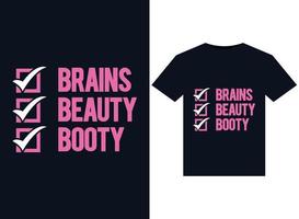 Brains Beauty Booty illustrations for print-ready T-Shirts design vector