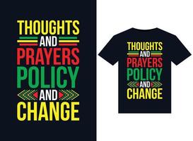 política de pensamientos y oraciones y cambio de ilustraciones para el diseño de camisetas listas para imprimir vector