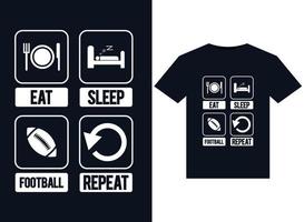 comer dormir fútbol repetir ilustraciones para el diseño de camisetas listas para imprimir vector