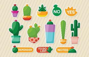 juego de pegatinas de cactus con colores divertidos vector