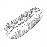 Hot-Dog With Mustard - Outline Illustration vector