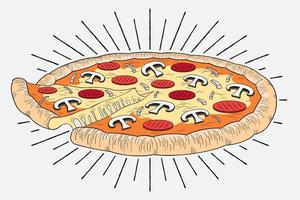 Pizza with Pepperoni and Mushrooms vector