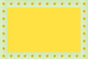 Rectangular green frame with recurring patterns in form flower on trendy yellow Illumination background. photo
