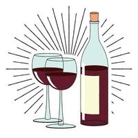 Bottle of Wine and Two Glasses vector