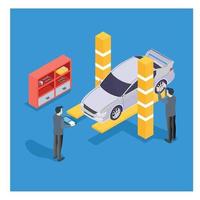 3D isometric Car repairing concept. Auto service online. Vector Isometric Illustration Suitable for Diagrams, Infographics, And Other Graphic assets