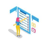 Modern Isometric Online survey concept with characters. illustration isolated on white background, Can use for web banner, infographics, . Suitable for Diagrams, Graphic Related Asset vector