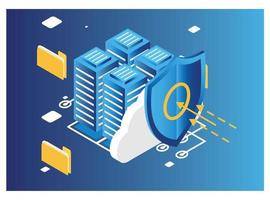 administrador en línea isométrico moderno, concepto de alojamiento web. software de reparación de técnicos. infografía de compartir protección de hardware. almacenar servidor seguro. adecuado para diagramas, activos de juegos y otros activos vector