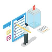 Modern Isometric Online survey concept with rating star bubble for application product services. Suitable for Diagrams, Infographics, Game Asset, And Other Graphic Related Assets vector