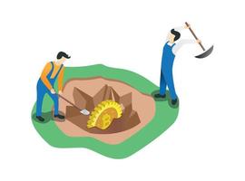 Isometric Smart Bitcoin Mining Illustration. Suitable for Diagrams, Infographics, Book Illustration, Game Asset, And Other Graphic Related Assets vector