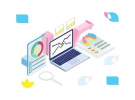 ilustración moderna de análisis de datos isométricos, banners web, adecuados para diagramas, infografías, ilustración de libros, activos de juegos y otros activos relacionados con gráficos vector