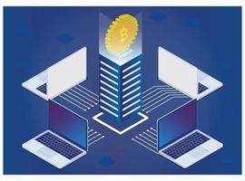 3d Isometric Smart Bitcoin Mining Illustration. Suitable for Diagrams, Infographics, Book Illustration, Game Asset, And Other Graphic Related Assets vector