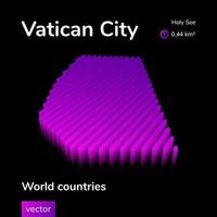 Vatican city 3D map. Stylized neon digital isometric striped vector Map of Vatican is in violet and pink colors on the black background