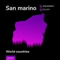 mapa 3d san marino. mapa vectorial de rayas isométricas digitales de neón estilizado en colores violeta y rosa en el fondo negro vector