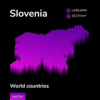 Slovenia 3D map. Stylized neon digital isometric striped vector Map in violet and pink colors on the black background