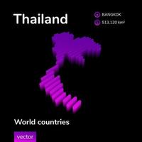 Thailand 3D map. Stylized neon simple digital isometric striped vector Map of Thailand is inviolet colors on black background. Educational banner.