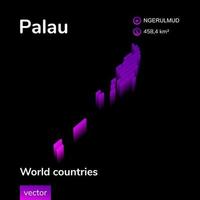 Palau 3D map. Stylized striped vector naon isometric Map of Palau is in violet and pink colors on black background. Educational banner