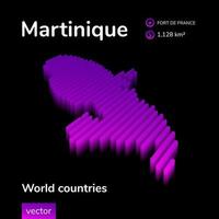 Martinique 3D map. Stylized neon simple digital isometric striped vector 3d Martinique map. Map of Martinique is in violet colors on black background