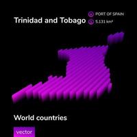 Trinidad and Tobago 3D map. Stylized neon simple digital isometric striped vector Trinidad and Tobago Map is in violet colors on black background