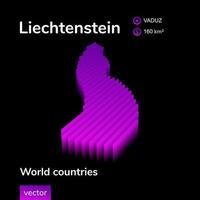 Liechtenstein 3D map. Stylized neon digital isometric striped vector Map in violet and pink colors on the black background