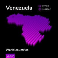 Venezuela 3D map. Stylized neon simple digital isometric striped vector Map is in violet colors on black background. Educational banner