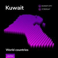 Kuwait 3D map. Stylized neon simple digital isometric striped vector Map of Kuwait is in violet colors on black background