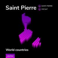 Saint Pierre map. Stylized isometric neon striped vector 3d map. Map of Saint Pierre is in violet and pink colors on black background